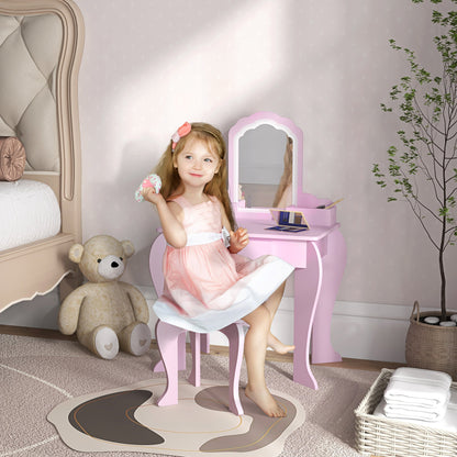 Makeup Vanity with Mirror and Stool, Cloud Design, Drawer, Storage Boxes, for 3-6 Years Old, Pink Toy Vanity   at Gallery Canada