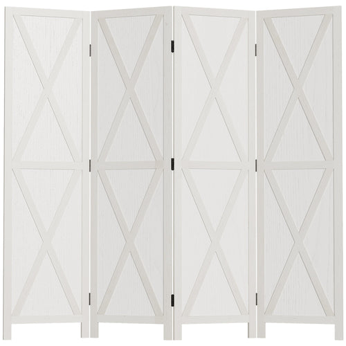 4-panel Wall Partition Farmhouse Room Separator with Foldable Design Wooden Frame 5.6FT, White