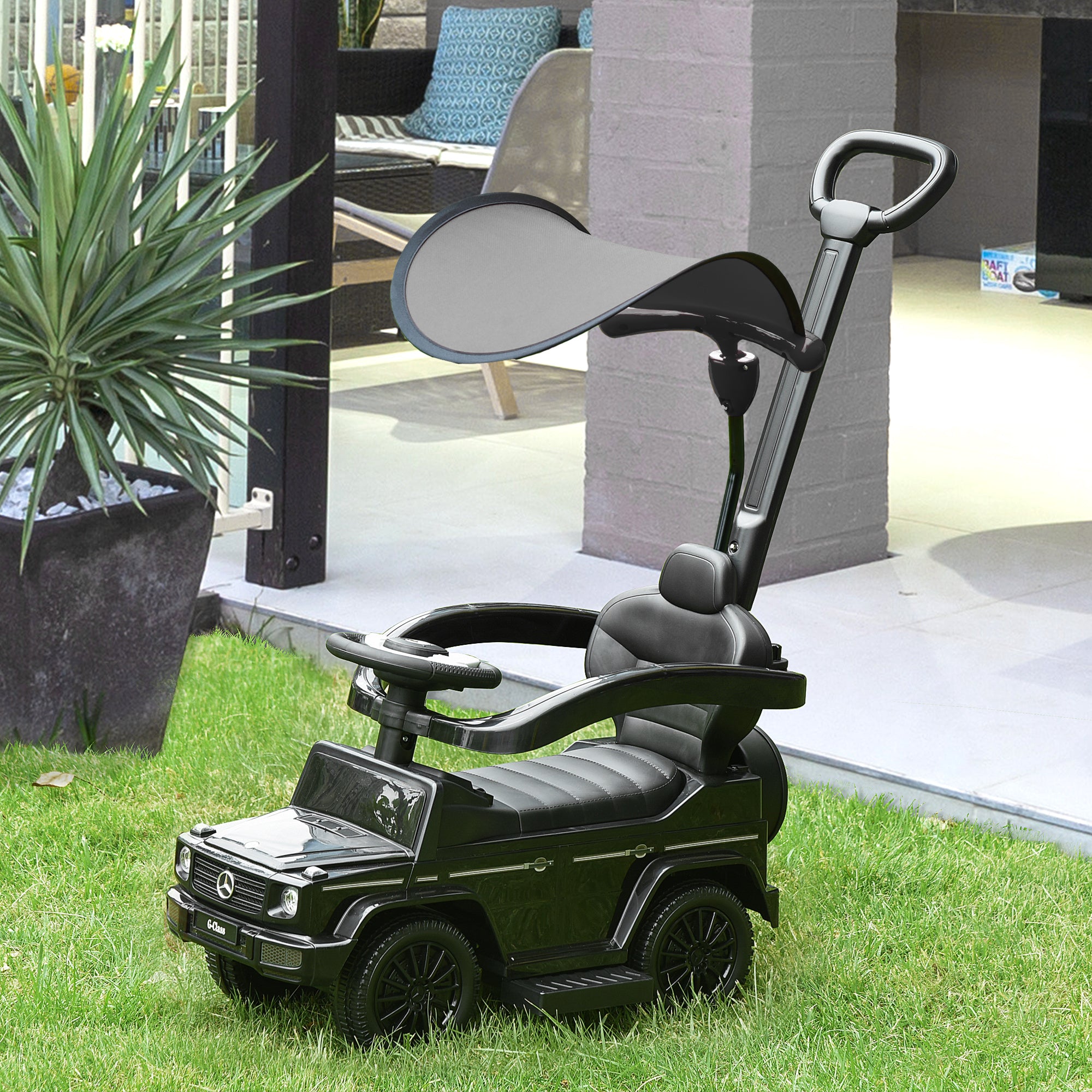 Mercedes-Benz G350 Licensed Push Car, 3-in-1 Toddler Sliding Car with Horn, Steering, Foot Rest, Seat Storage, Black Push Cars for Toddlers at Gallery Canada
