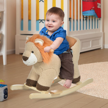 Baby Rocking Horse Lion Design Plush Stuffed Rocking Chair, Wooden Rocking Horse with Sound, Seat Belt for 18-36 Months Boys and Girls Gift, Brown Rocking Horses   at Gallery Canada