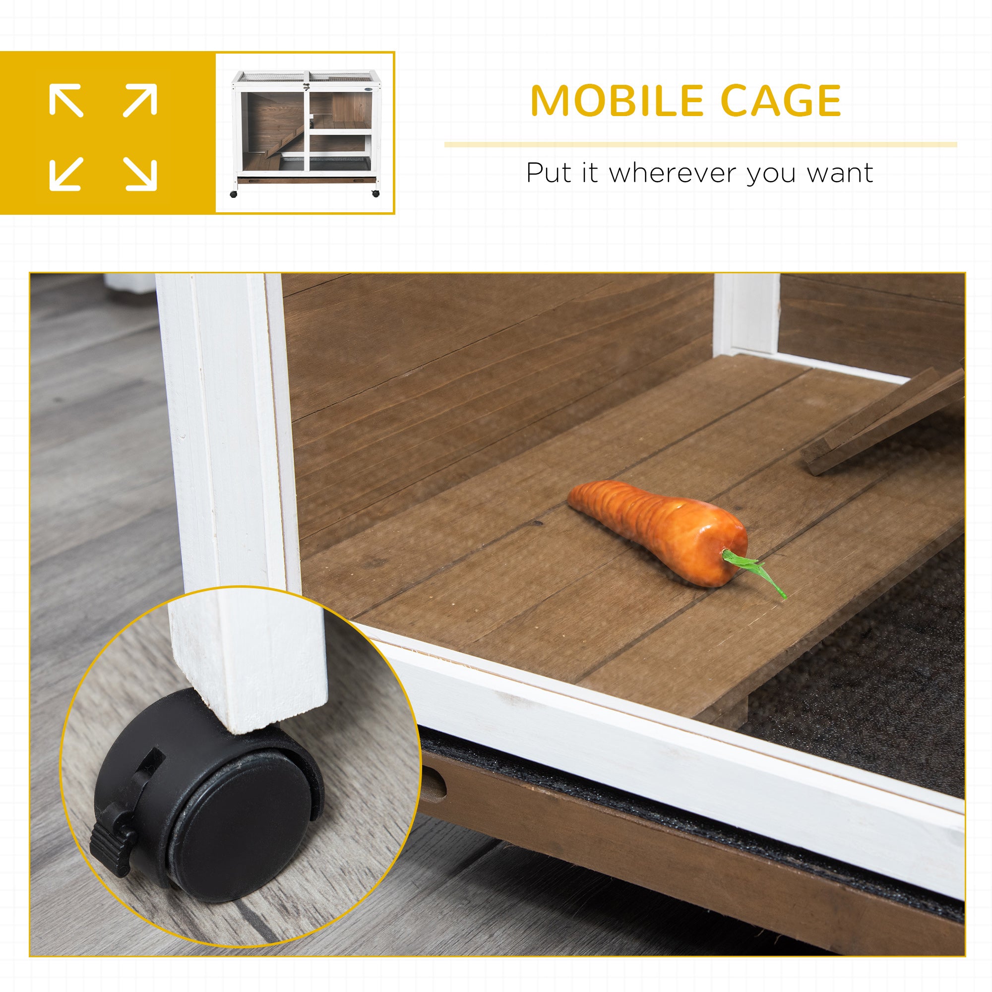 Indoor Rabbit Hutch with Wheels, Bunny Cage Guinea Pig House W/ Top Access, Ramp, Pull Out Tray, Brown Rabbit Hutch at Gallery Canada