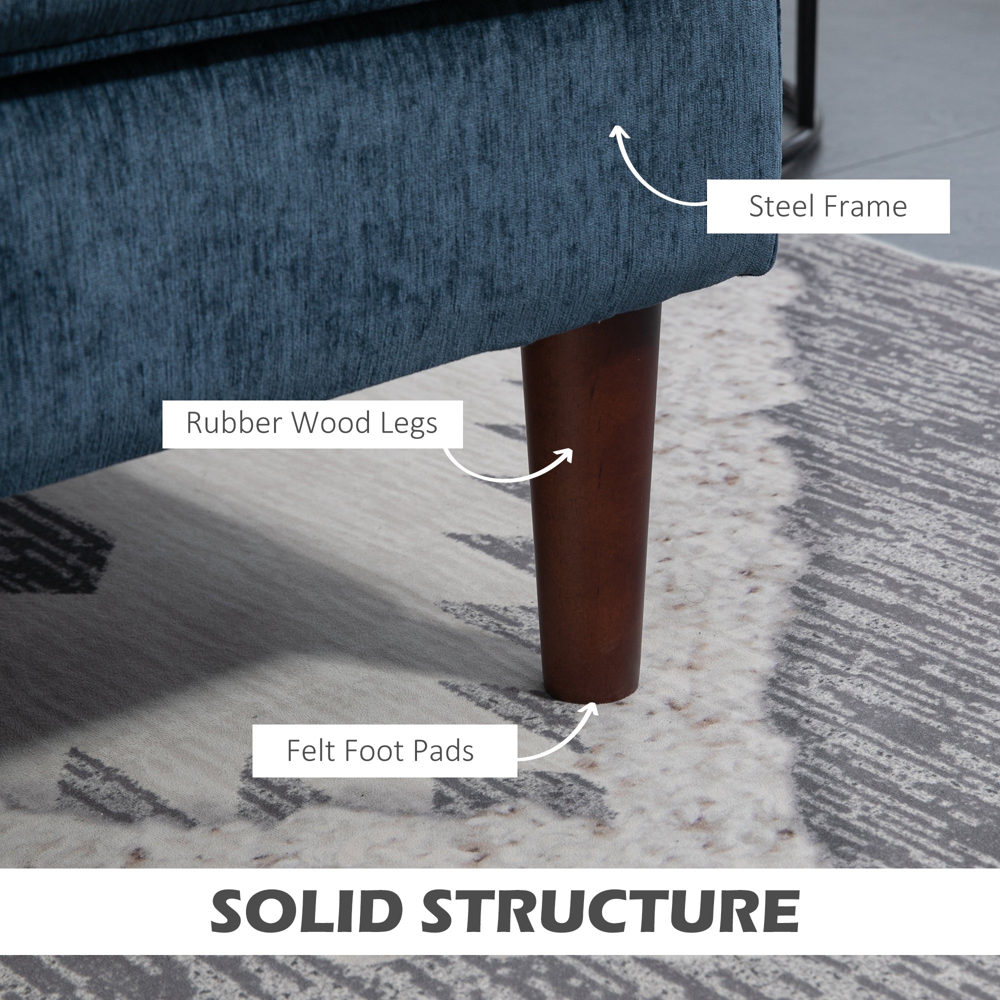 Modern Corner Couch with Right Chaise Lounge, Tufted 3-Seater Sofa with Wooden Legs for Living Room, Bedroom, Navy Blue 3-Seater Sofas at Gallery Canada