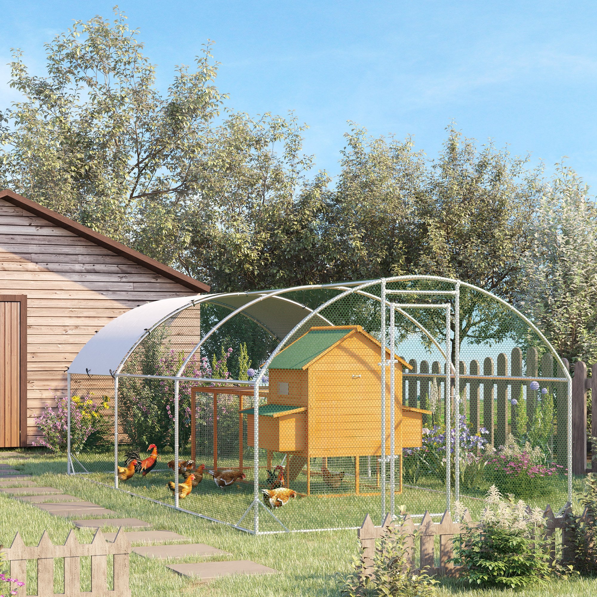 Galvanized Large Metal Chicken Coop Cage Walk-in Enclosure Poultry Hen Run House Playpen Rabbit Hutch with Cover for Outdoor Backyard 9.2' x 18.7' x 6.5' Silver Chicken Coops at Gallery Canada