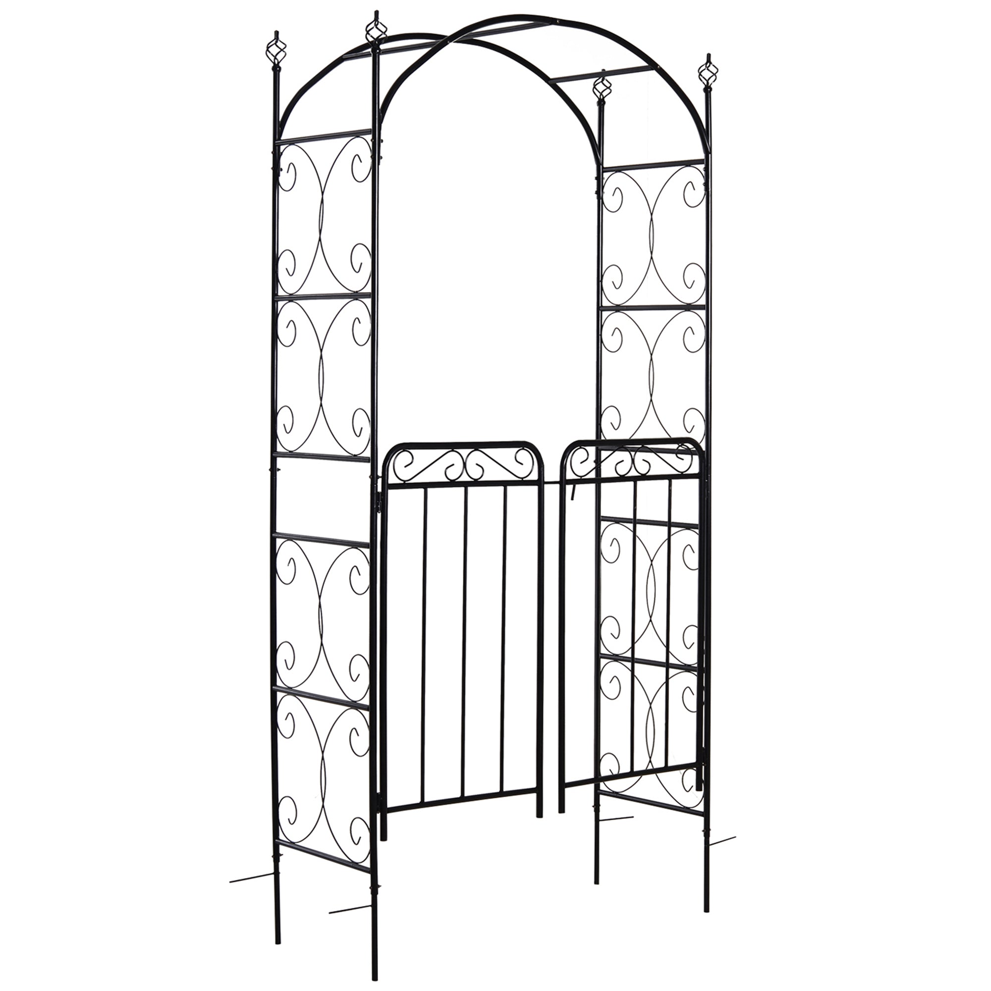 7' Metal Garden Arbor Arch with Scrollwork Doors for Ceremony, Weddings, Party, Backyard, Lawn Garden Arches Black at Gallery Canada