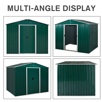 8' x 6' Outdoor Storage Shed, Metal Garden Tool Storage House with Lockable Sliding Doors and Vents for Backyard Patio Lawn, Green Sheds   at Gallery Canada