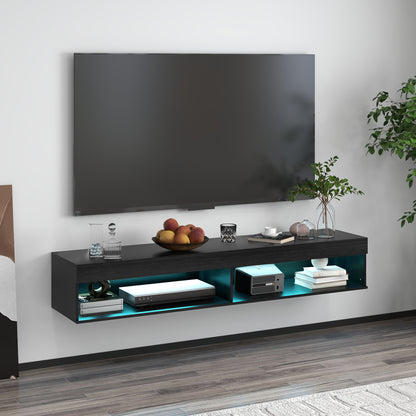 Modern Wall Mounted TV Stand with Storage and LED Lights for TVs up to 75", Floating TV Shelf for Living Room, Black TV Stands Black  at Gallery Canada