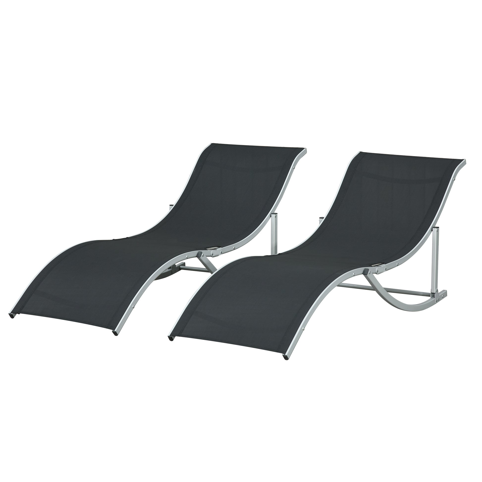 Pool Chaise Lounge Chairs Set of 2, S-shaped Foldable Outdoor Chaise Lounge Chair Reclining for Patio Beach Garden With 264lbs Weight Capacity, Black Lounger Chairs   at Gallery Canada