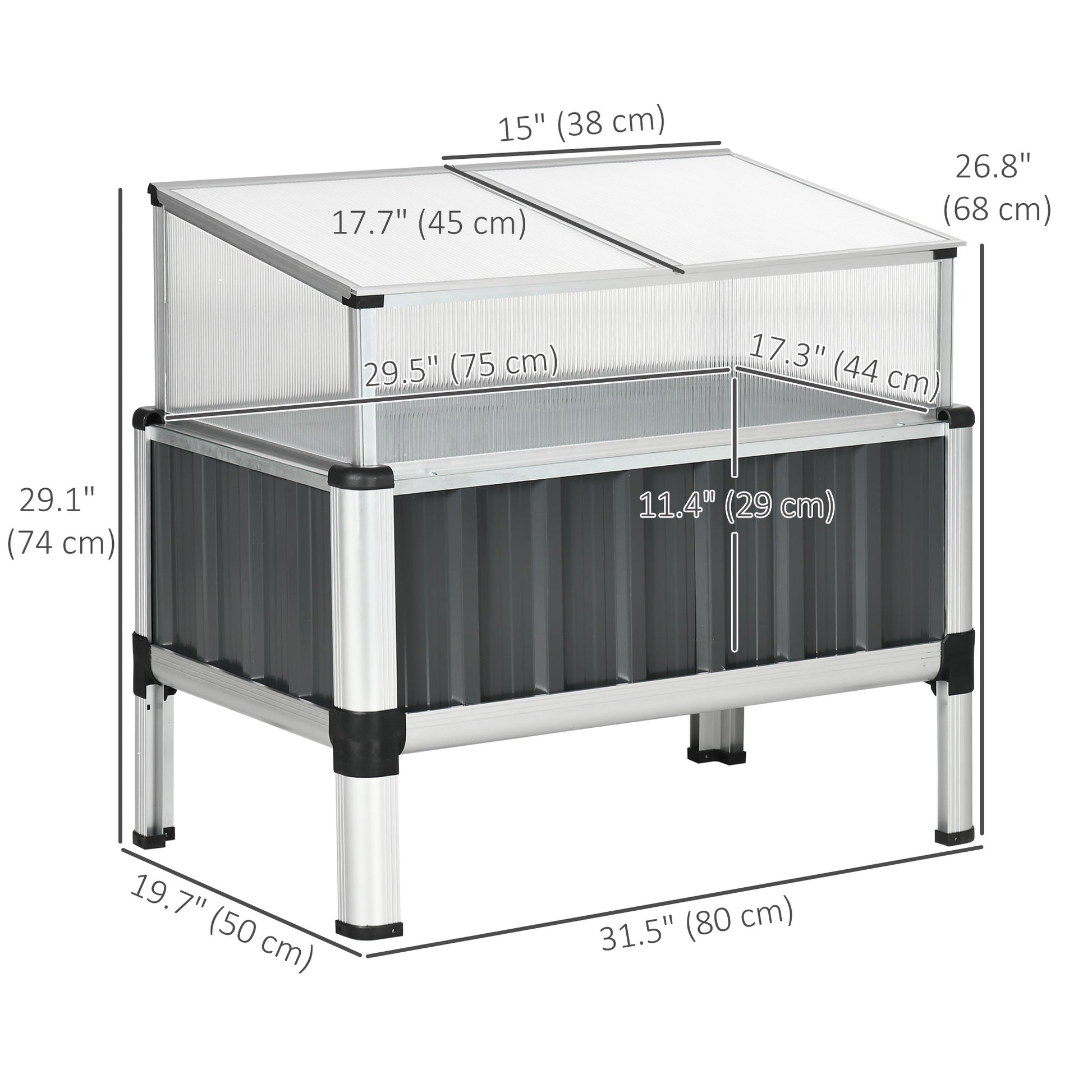 31"x20"x29" Raised Garden Bed with Greenhouse, Windows, Galvanized Steel Frame for Vegetables Flowers Herbs, Dark Grey Elevated Garden Beds   at Gallery Canada