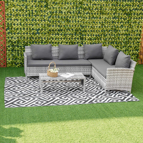 Reversible Outdoor RV Rug, Patio Floor Mat, 6' x 9' Plastic Straw Rug for Backyard, Deck, Beach, Camping, Black &; White