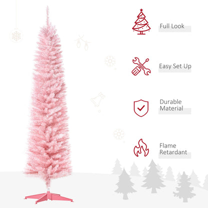 6' Pencil Christmas Tree, Slim Artificial Xmas Tree with Realistic Branches, Sturdy Metal Stand, Pink Pencil Christmas Trees   at Gallery Canada