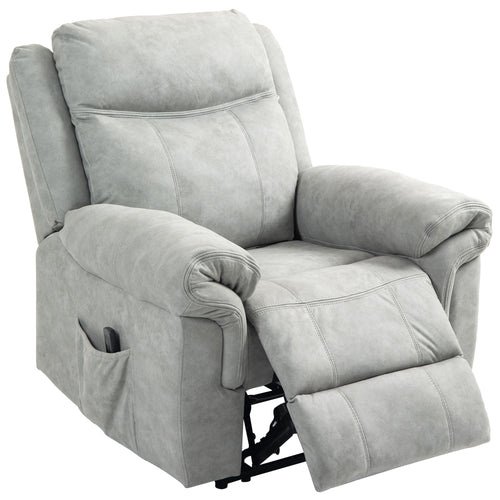 Manual Recliner Chair with Vibration Massage, Side Pockets, Microfibre Reclining Chair for Living Room, Grey