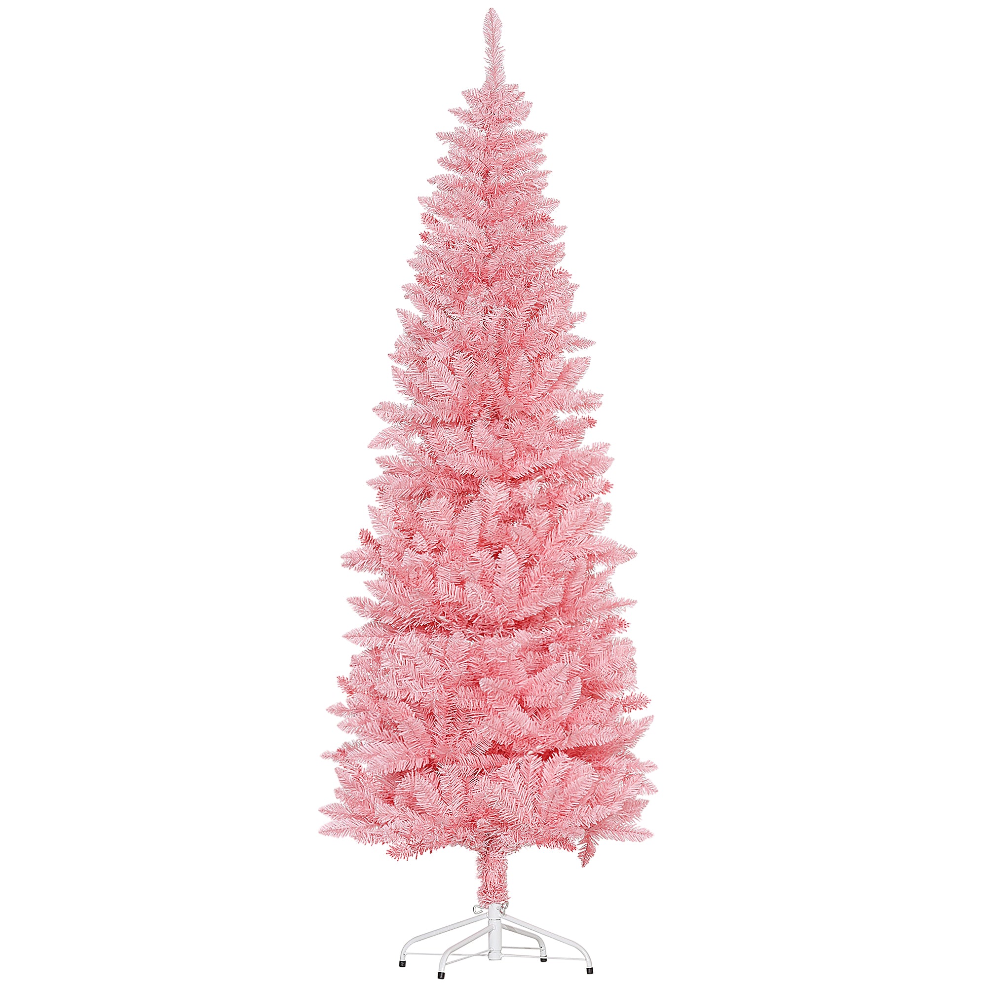 7ft Tall Pencil Artificial Christmas Tree with 687 Branch Tips with Steel Base, Pink Pencil Christmas Trees   at Gallery Canada