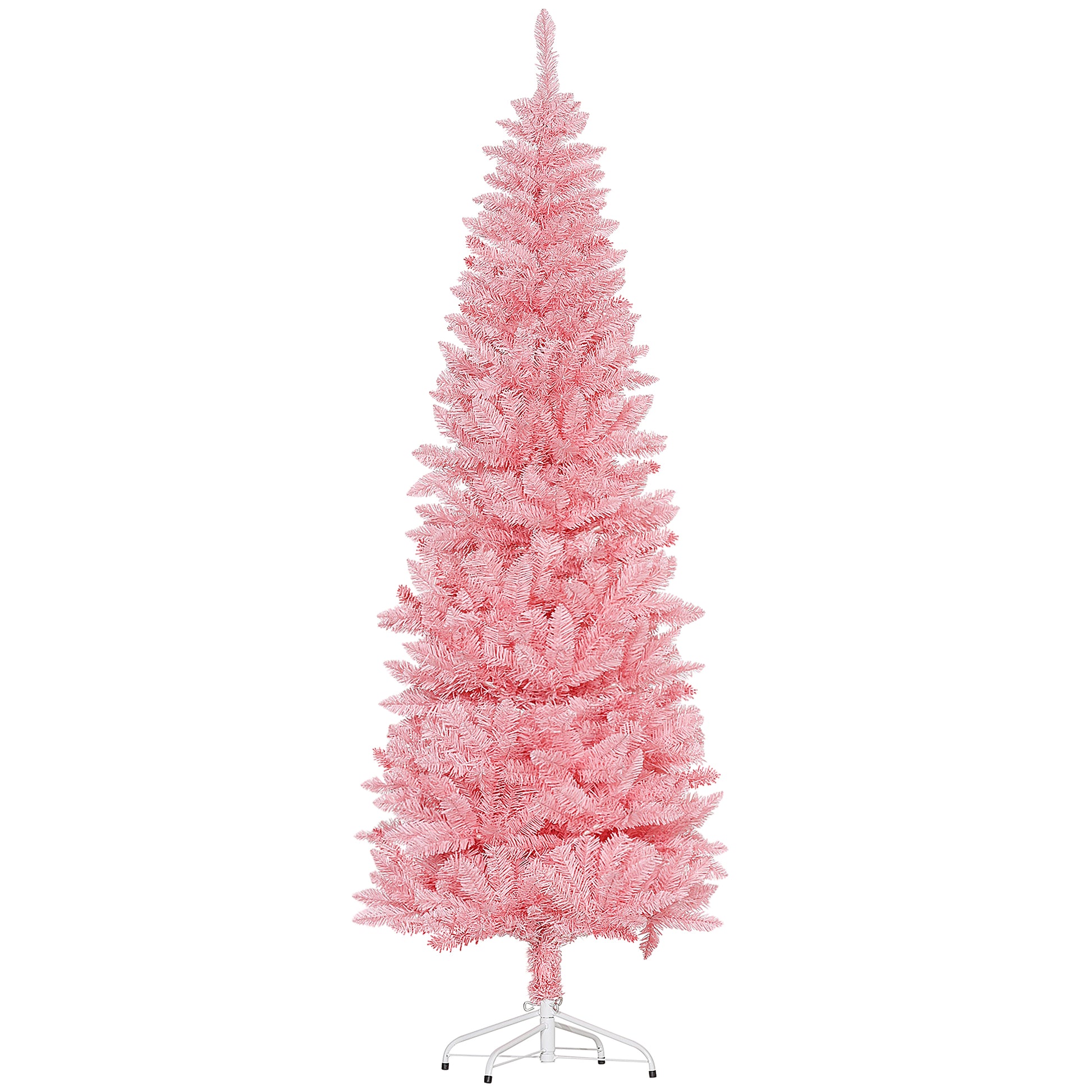 7ft Tall Pencil Artificial Christmas Tree with 687 Branch Tips with Steel Base, Pink Pencil Christmas Trees   at Gallery Canada