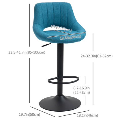 Bar Stools Set of 2, Swivel Counter Height Barstools with Adjustable Height, Linen Upholstered Bar Chairs with Round Metal Base and Footrest, Blue Bar Stools   at Gallery Canada