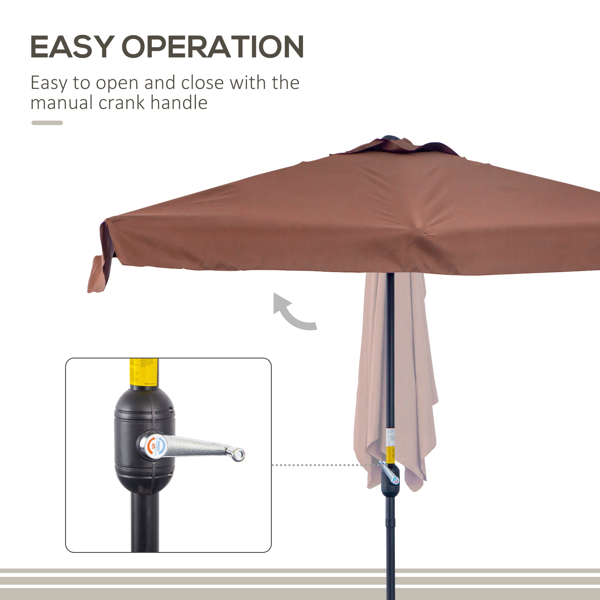 7.5ft Half Umbrella Semi Round Patio Parasol with Crank Handle, Top Vent for Garden, Balcony- NO BASE INCLUDED, Coffee Sun Umbrellas   at Gallery Canada