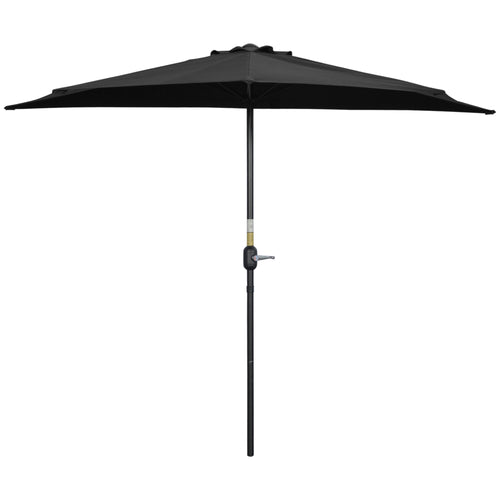 9ft Half Round Umbrella Outdoor Patio Garden Balcony Parasol Window Sun Shade w/ 5 Ribs Black