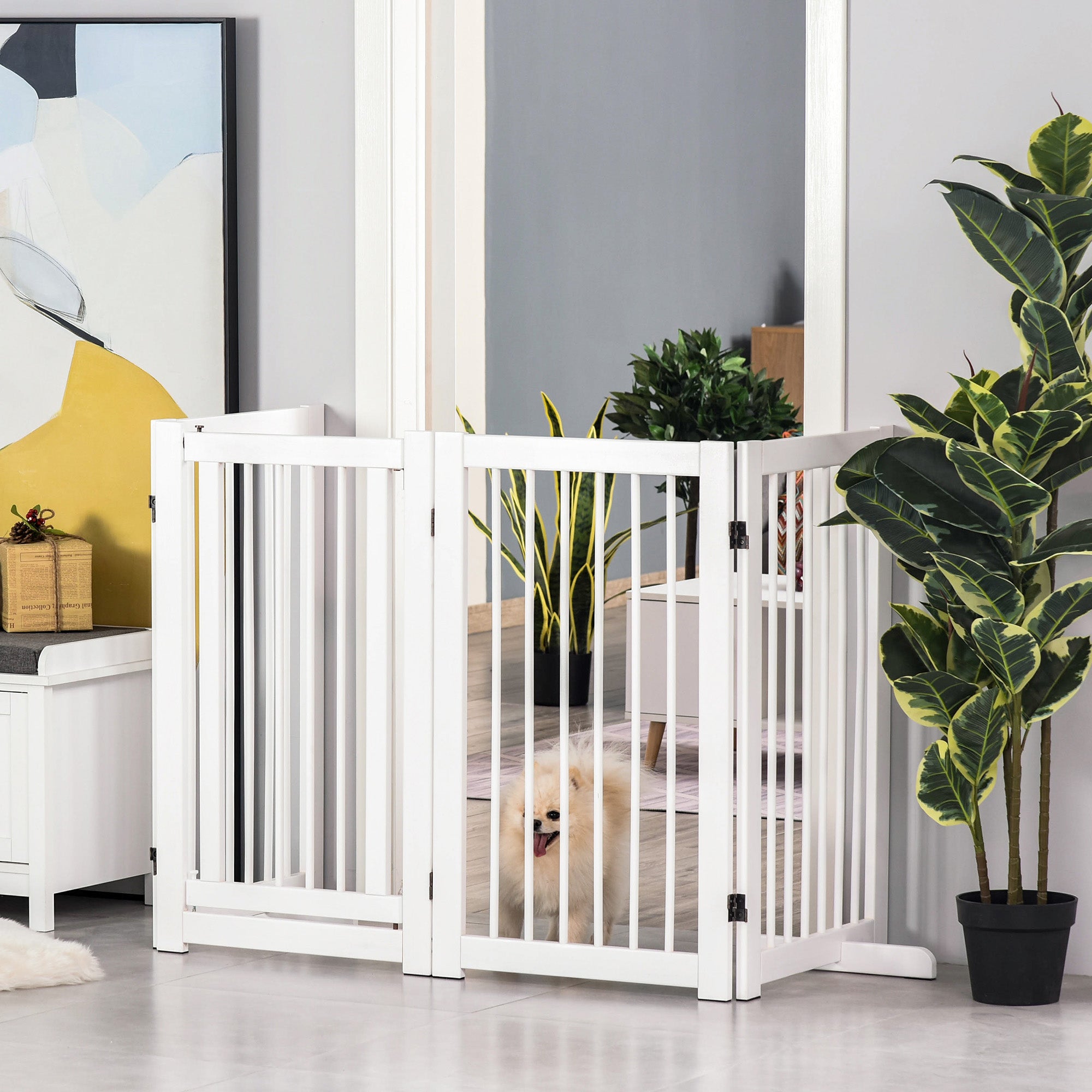 4 Panel Foldable Free Standing Pet Gate with Support Feet for Medium and Large Dogs, for Stairway, Doorway, Hallway Houses, Kennels & Pens   at Gallery Canada