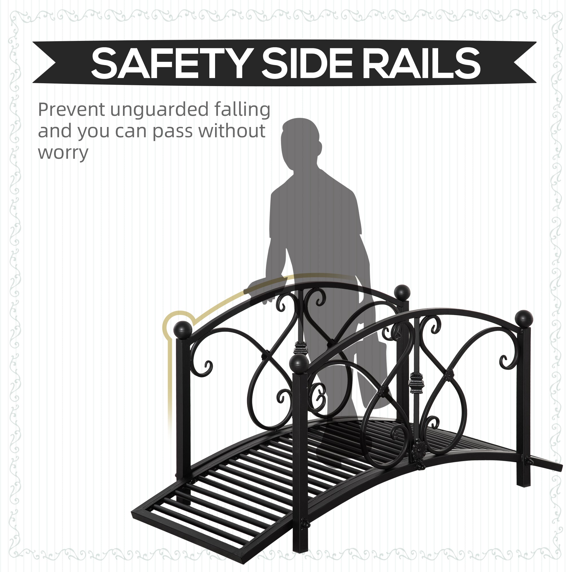Garden Bridge 3.3FT, Decorative Classic Backyard Pond Bridge with Safety Railings Black Garden Decor at Gallery Canada