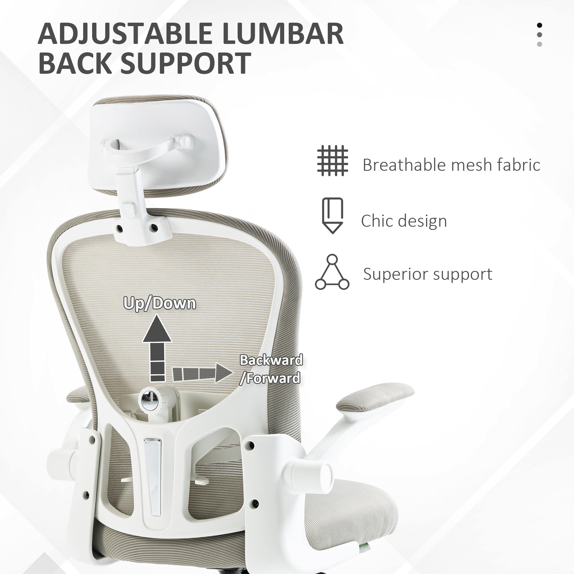 Office Chair, Mesh Computer Desk Chair with Adjustable Headrest, 4D Lumbar Support, Flip-up Arm, Grey Task Chairs at Gallery Canada