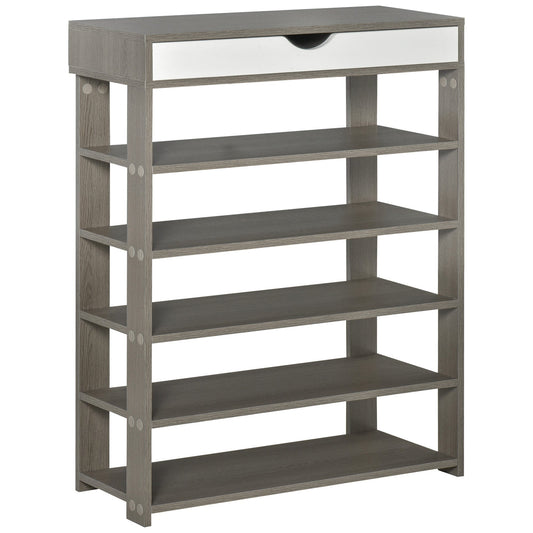 Shoe Rack, Free Standing Shoe Cabinet with Drawer and 5-tier Storage Shelf, Shoe Storage Organizer for Entryway, Grey Shoe Storage Cabinets & Racks White and Grey  at Gallery Canada