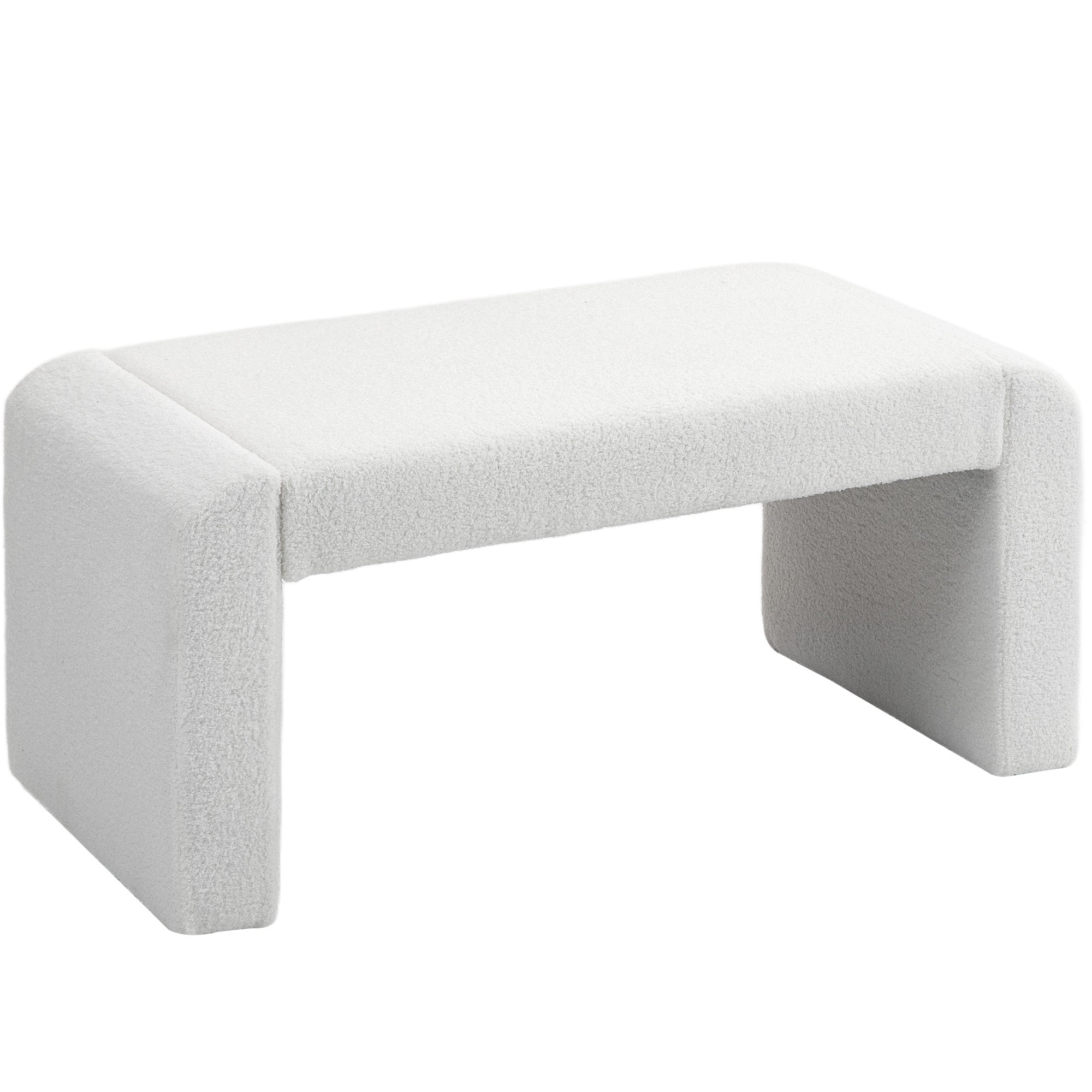Upholstered Bedroom Bench, Boucle End of Bed Bench, Modern U-Shaped Entryway Bench, 39 x 18 x 18 Inches, White Storage Ottomans & Benches at Gallery Canada