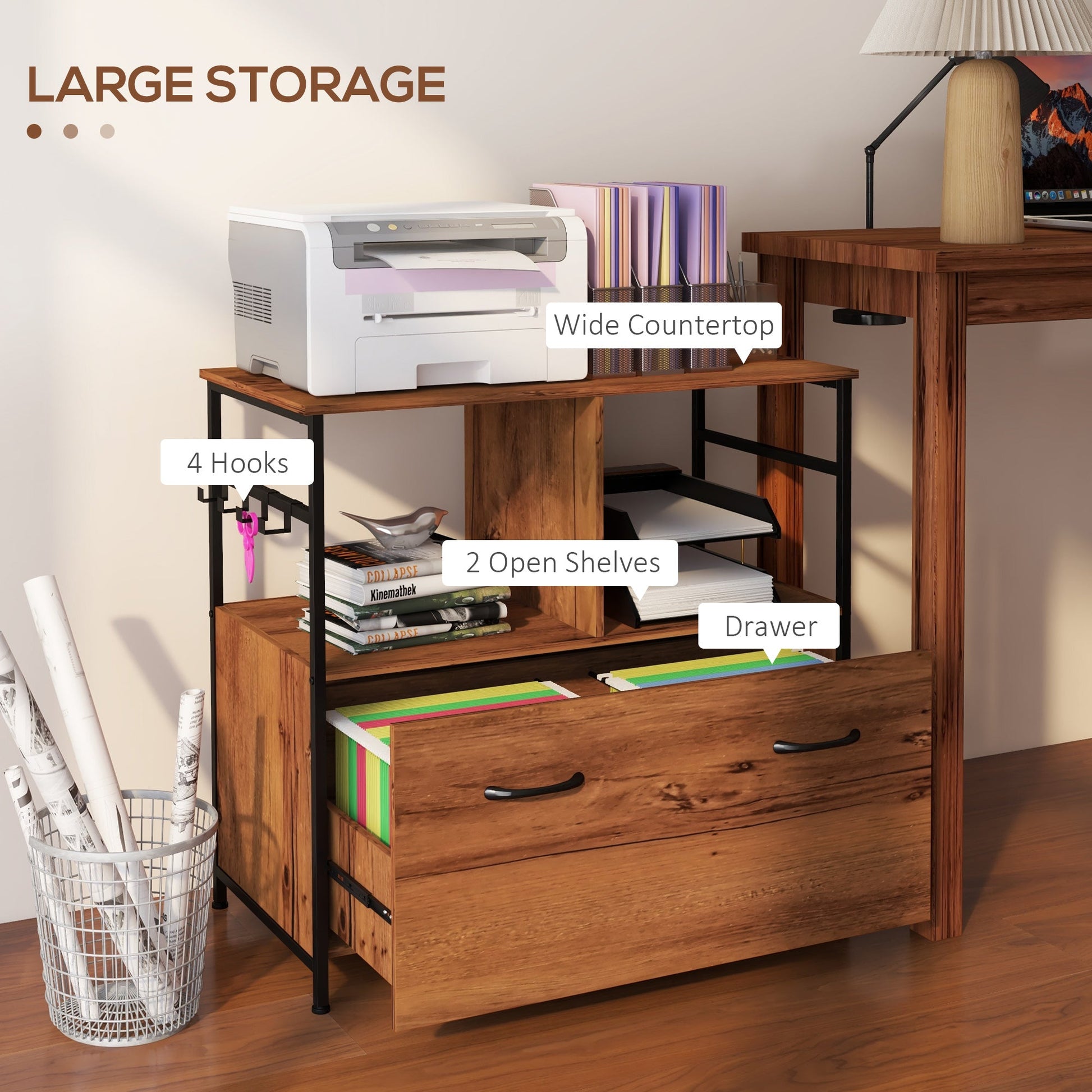 Industrial Vertical Filing Cabinet with Shelves, Hooks, Drawer, Rustic Brown Office Cabinets & Cupboards   at Gallery Canada