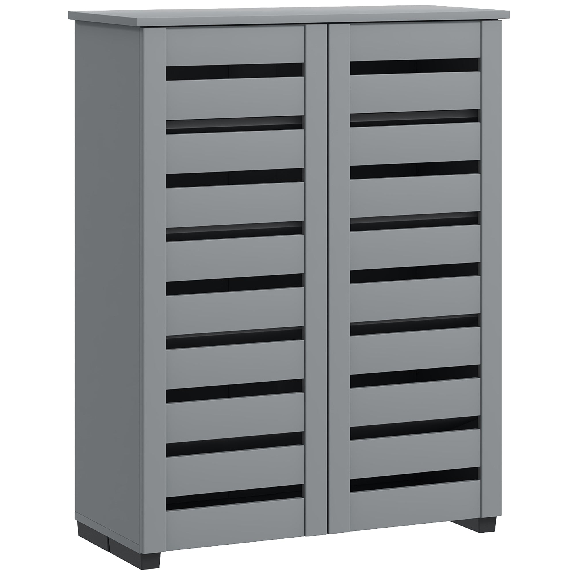 Shoe Storage Cabinet, Shoe Cabinet with 2 Slatted Doors for 15 Pairs of Shoes, Dark Grey Shoe Storage Cabinets & Racks   at Gallery Canada