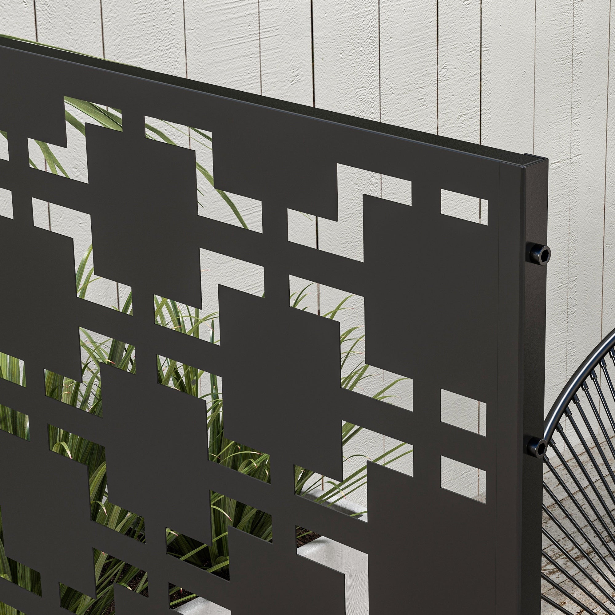 6.5FT Decorative Outdoor Divider, Metal Privacy Screen with Stand, Grid Style, Black Side Awnings at Gallery Canada