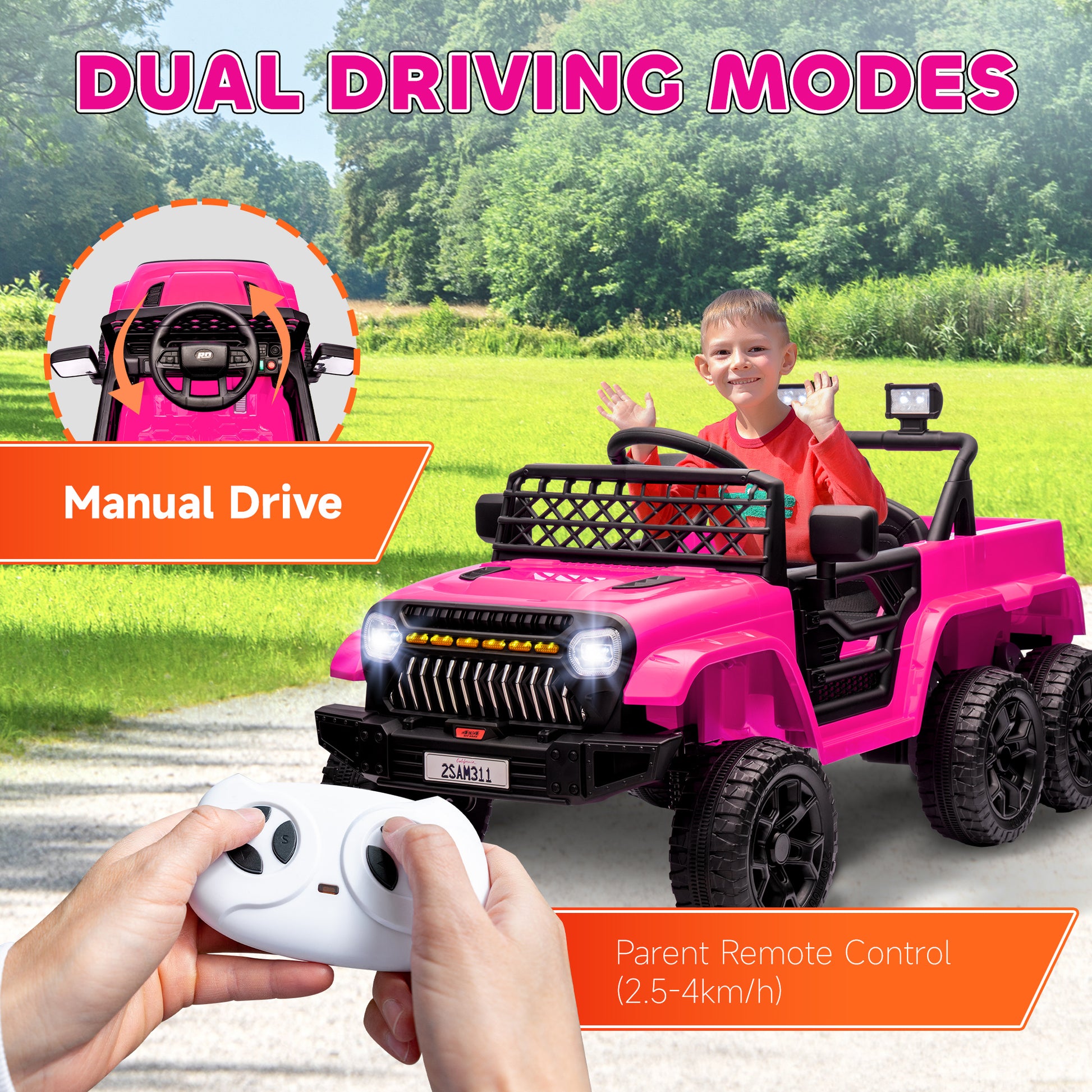 12V 4WD/2WD Kids Electric Car w/ Remote Control, Spring Suspension, Back Trailer, Light, Music, Soft Start, Pink Electric Toy Cars   at Gallery Canada