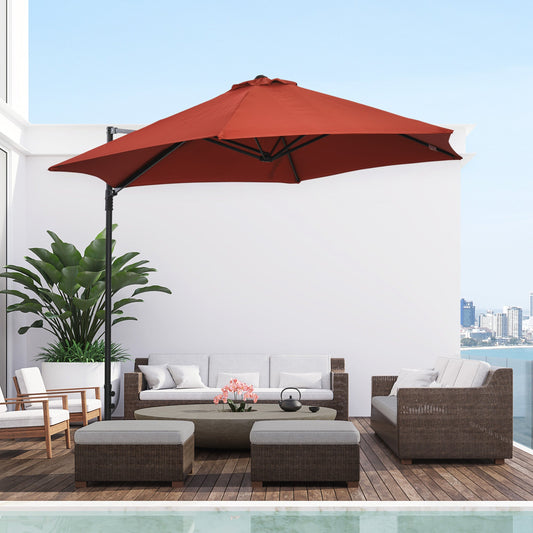 8.5FT Offset Patio Umbrella with 360° Rotation, Outdoor Cantilever Roma Parasol Hanging Sun Shade Canopy Shelter with Cross Base, Wine Red Cantilever Umbrellas Wine Red  at Gallery Canada