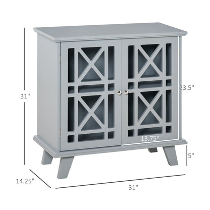 Storage Cabinet with Fretwork Doors and Shelf, Modern Freestanding Sideboard, Buffet, Grey Storage Cabinets Grey  at Gallery Canada