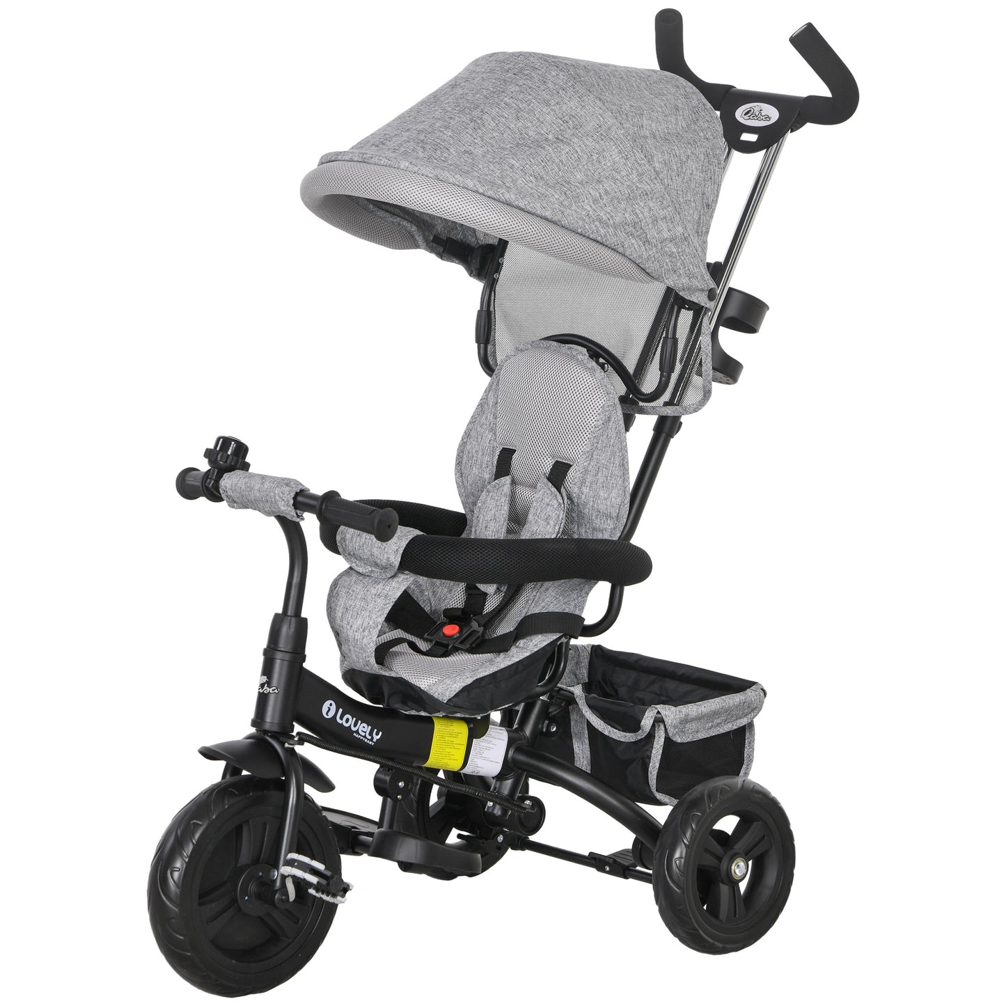 4 in 1 Toddler Tricycle Stroller with Basket, Canopy, 5-point Safety Harness, for 12-60 Months, Grey Tricycles for Kids Multi Colour  at Gallery Canada