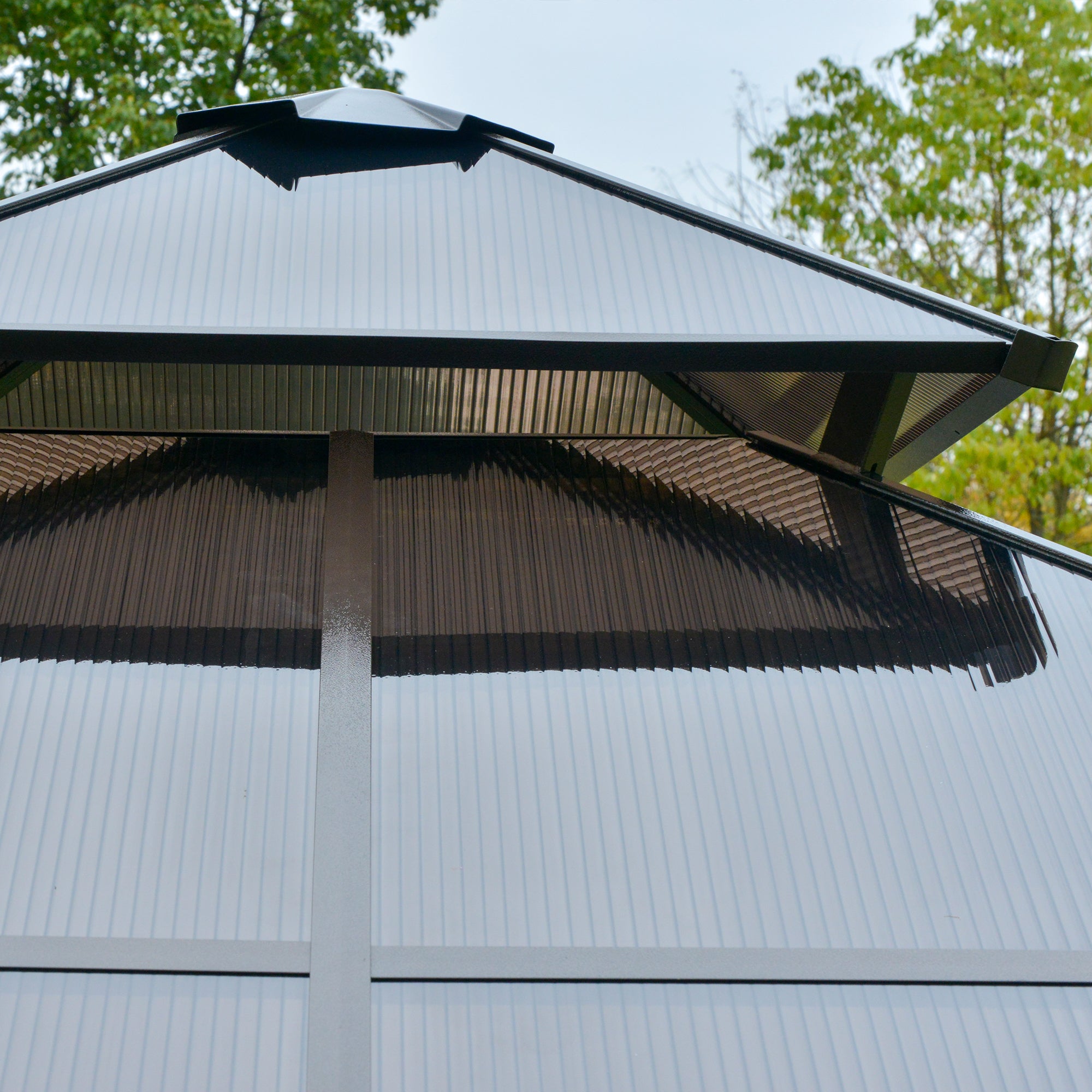 10' x 10' 2-Tier Outdoor Gazebo Canopy with Polycarbonate Roof, Curtains and Netting, for Garden, Deck, Beige Gazebos at Gallery Canada