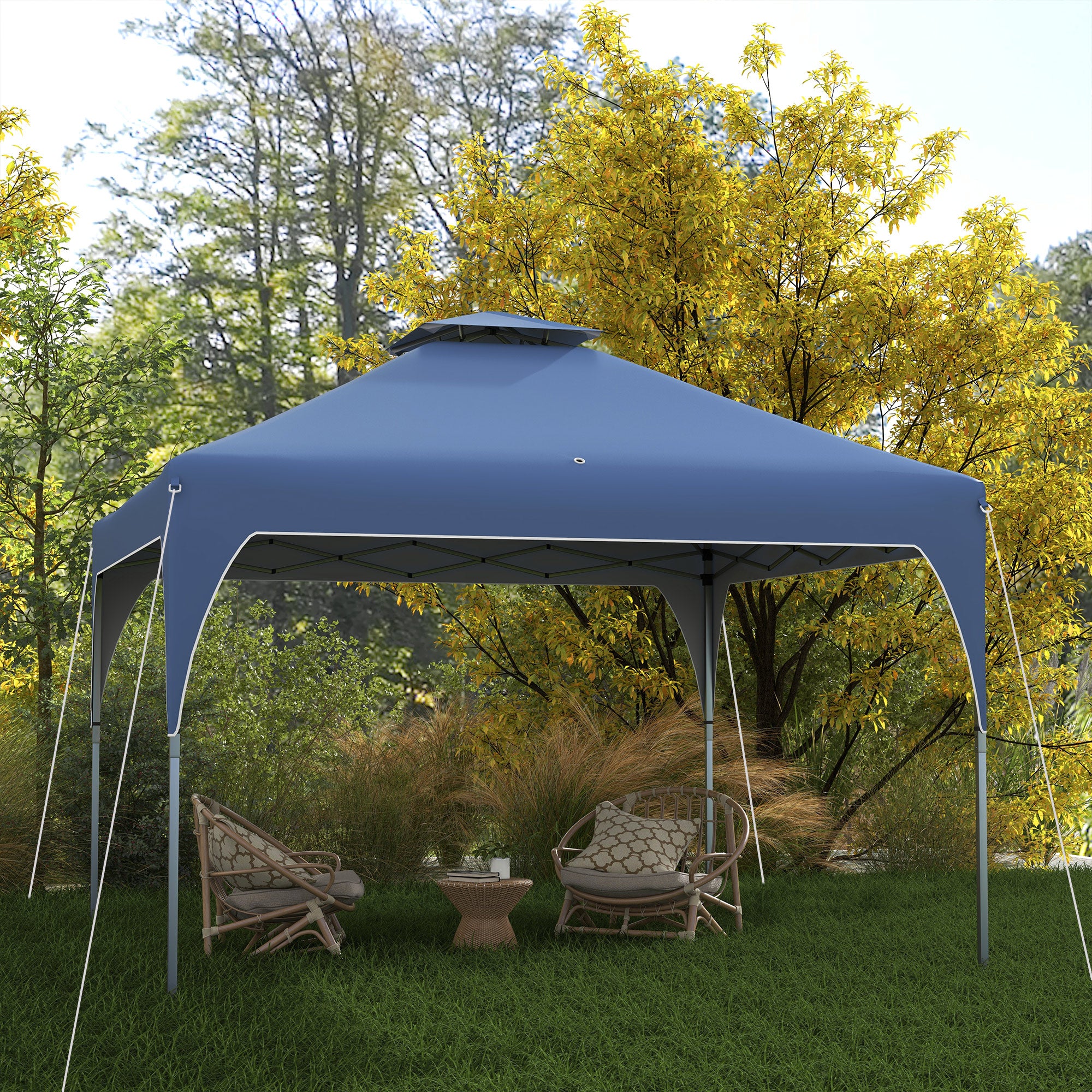 10'x10' Pop Up Canopy, Easy Set Up Party Tent with 2 Tier Vented Roof and Carrying Bag for Outdoor, Garden, Camping, Blue Pop Up Canopies at Gallery Canada