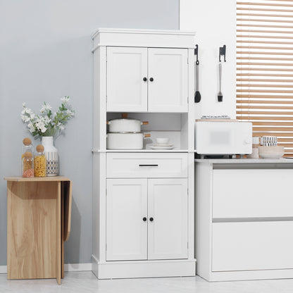 Modern Freestanding Kitchen Pantry Cabinet Cupboard with Doors Open Shelves Adjustable Shelving Microwave Space, White Kitchen Pantry Cabinets White  at Gallery Canada