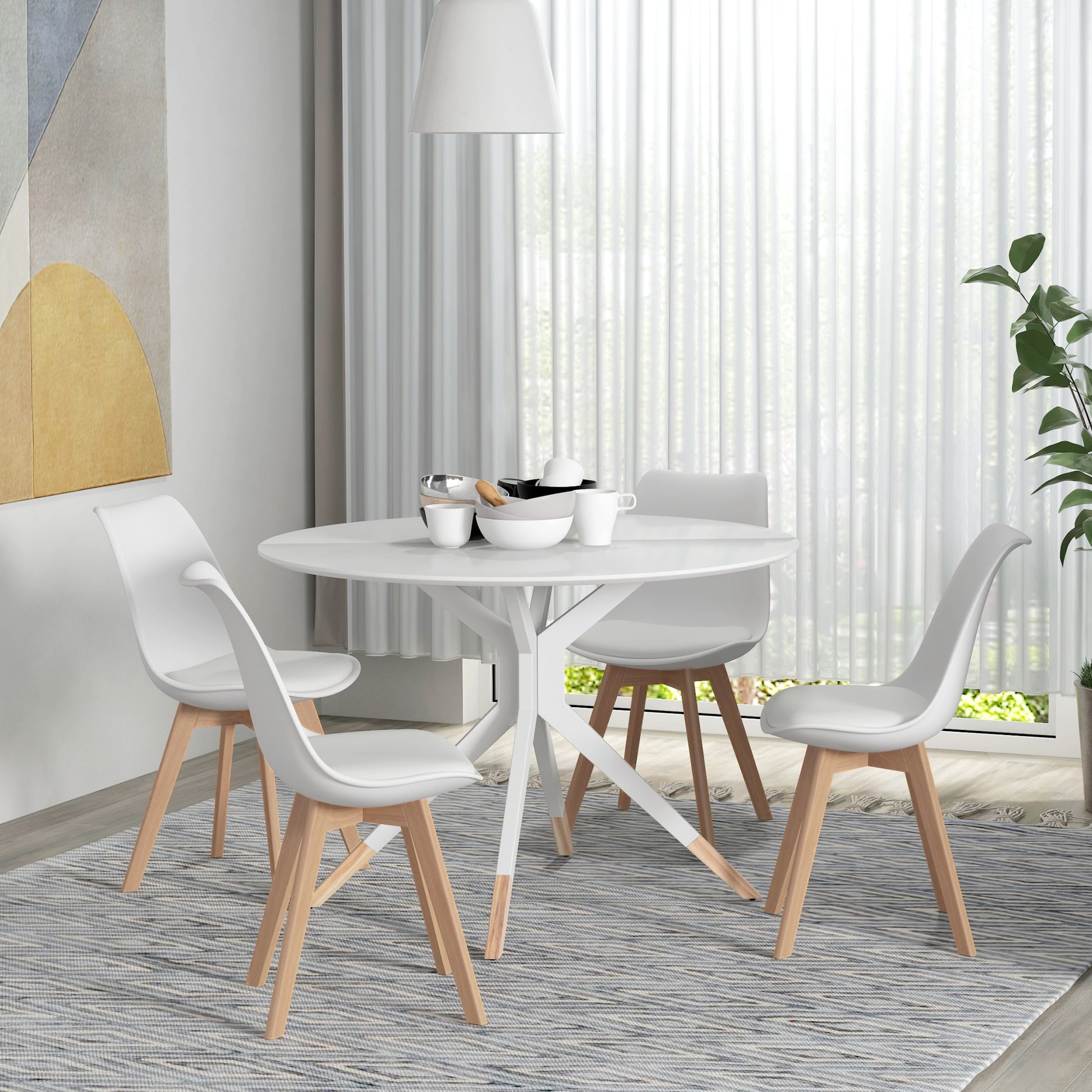 Modern Dining Table Chairs Set of 4, Rubber Wood Kitchen Table Chairs with PU Leather Cushion for Living Room, Bedroom Bar Sets   at Gallery Canada