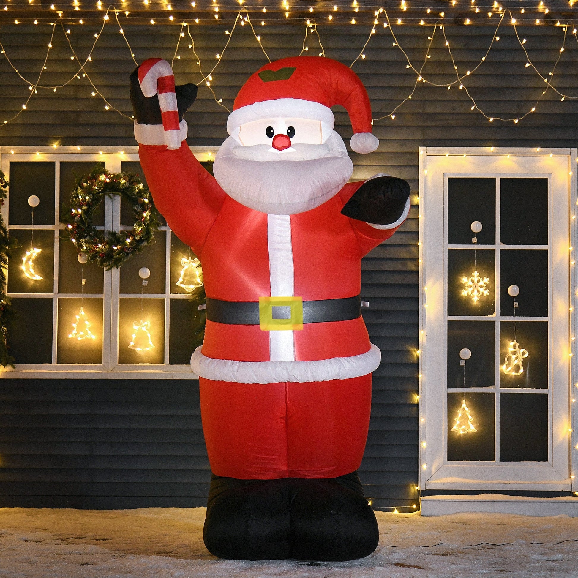 8ft Inflatable Christmas Santa Claus with Candy Cane, Blow-Up Outdoor LED Yard Display for Lawn Garden Party Christmas Inflatables   at Gallery Canada