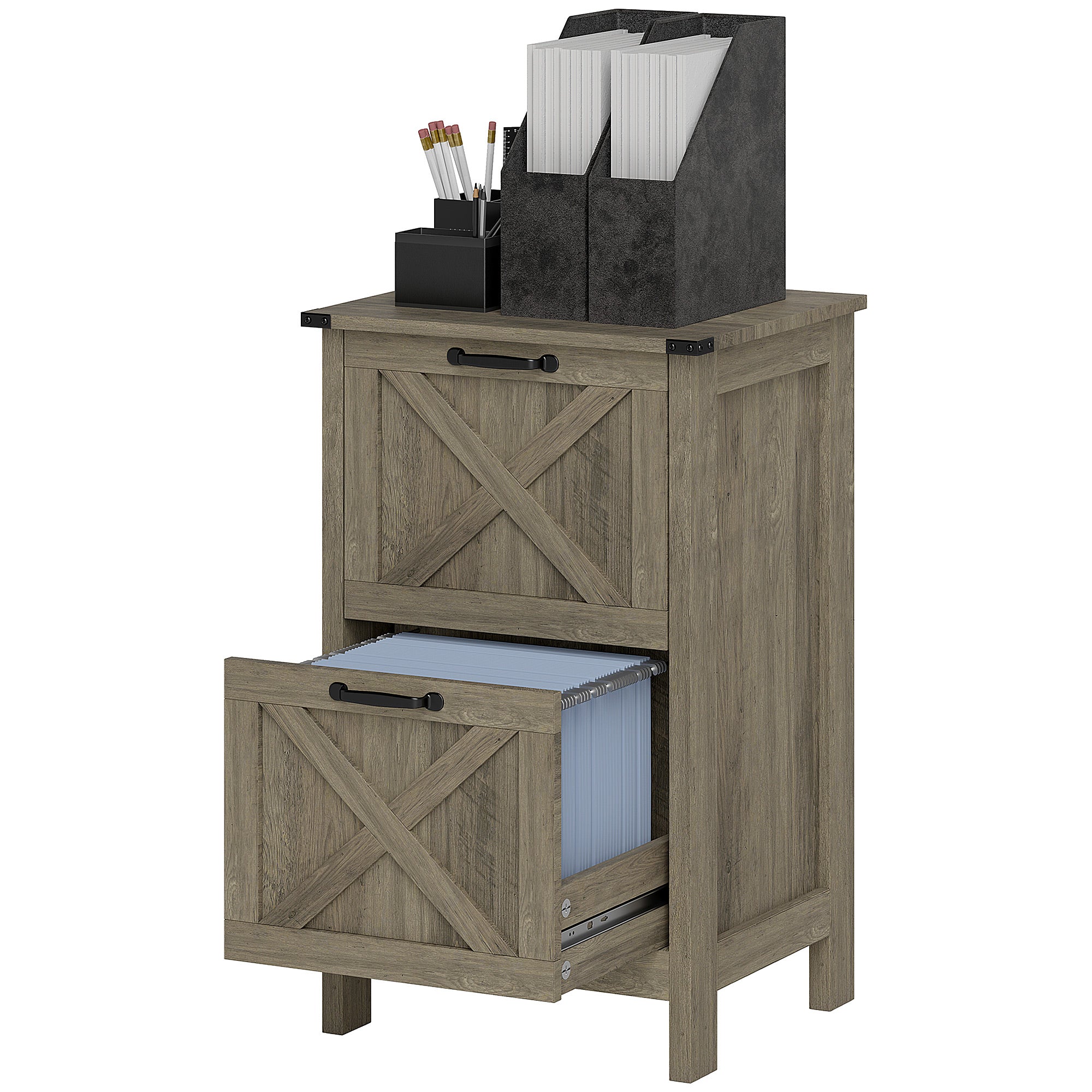 Vertical Filing Cabinet with 2 Drawers, Rustic Farmhouse Office Storage Cabinet for A4, Letter Size, Grey Wash Office Cabinets & Cupboards Grey Wash at Gallery Canada