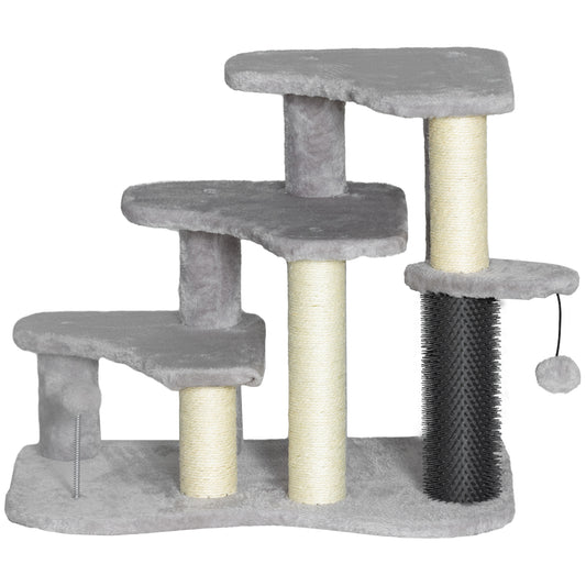 2 in 1 Cat Tree 3 Steps Pet Stairs with Scratching Posts, Tickling Post, Toy Balls, for Bed, Couch, Sofa, Light Grey Cat Stairs   at Gallery Canada