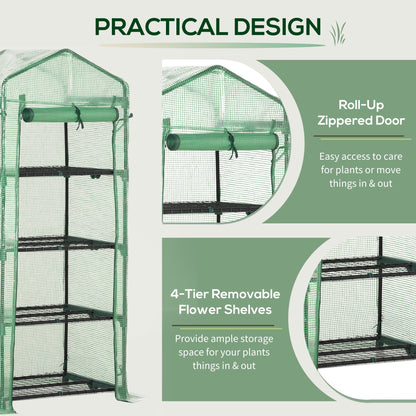 Portable Greenhouse, Outdoor Hot House Plant Flower Greenhouse with 4 Tier Shelves, Steel Frame, PE Cover, Dark Green Portable Greenhouses   at Gallery Canada