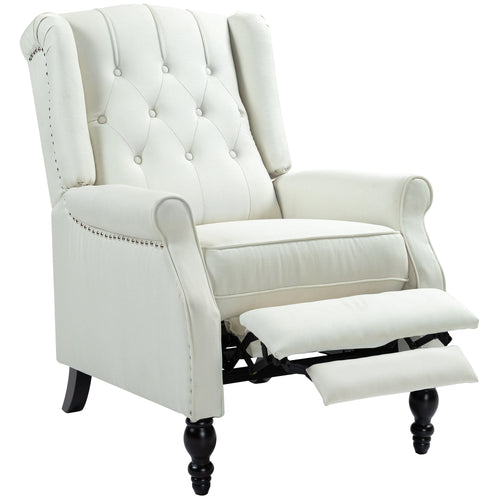 Wingback Reclining Chair with Footrest, Button Tufted Recliner Chair with Rolled Armrests for Living Room, Cream White