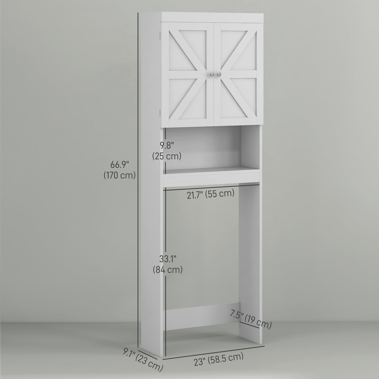 Over The Toilet Cabinet, Modern Bathroom Above Toilet Storage with Barn Doors and Open Shelf, White Over The Toilet Storage   at Gallery Canada