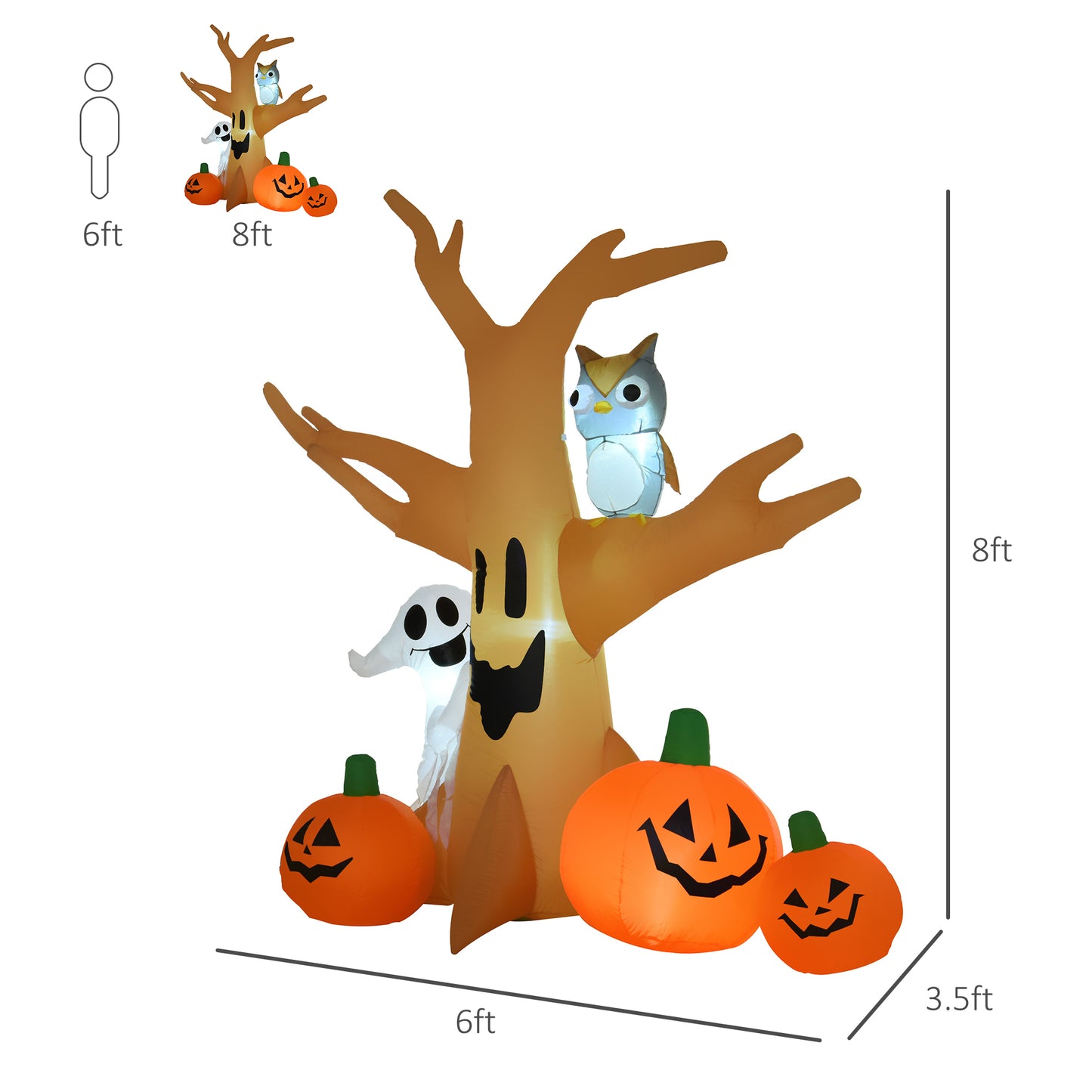 Inflatable Halloween Decoration Haunted Tree with Owl/Ghost/Pumpkins, Blow-Up Outdoor LED Display for Lawn, Garden, Party Halloween Decorations Brown  at Gallery Canada