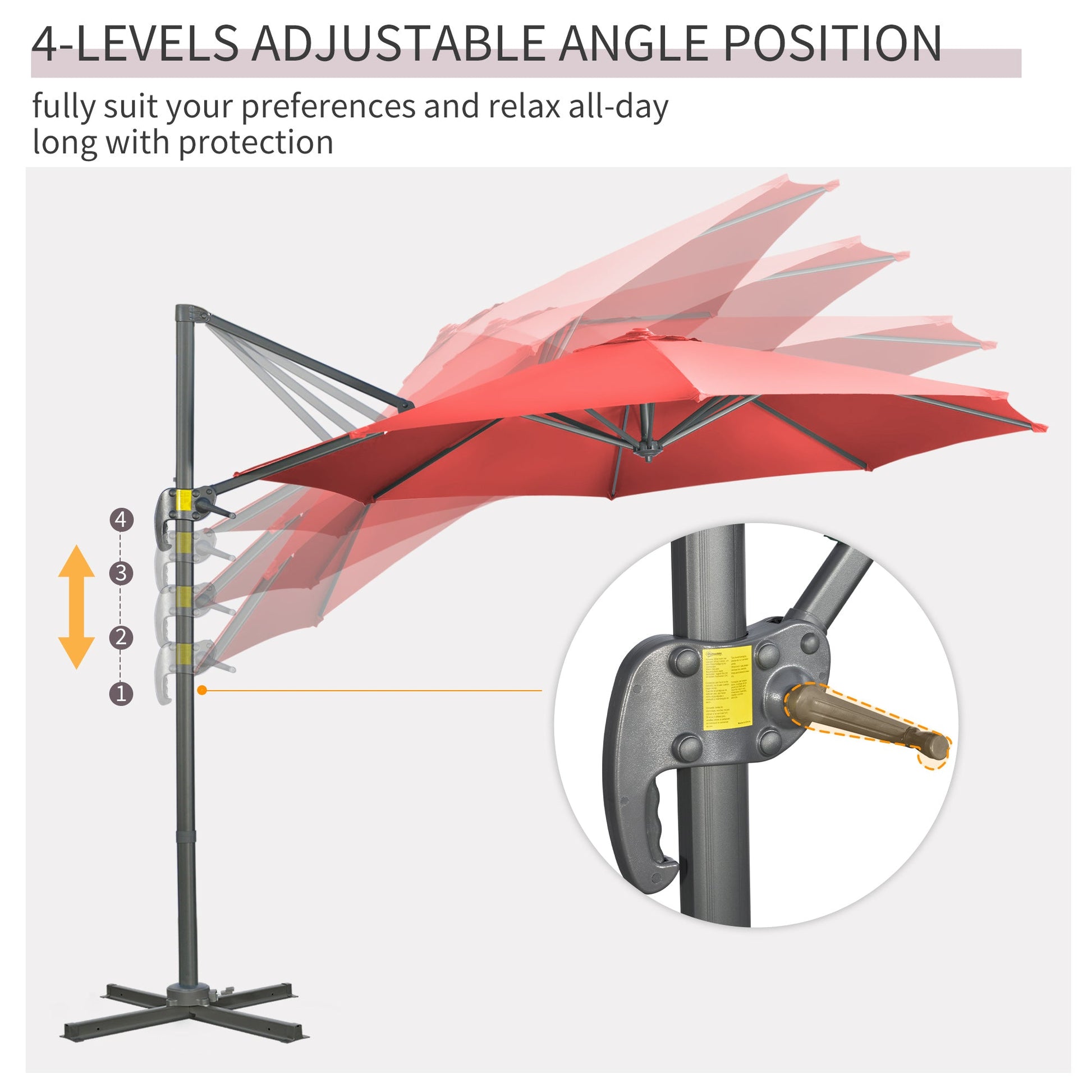 9.6' Cantilever Patio Umbrella Outdoor Hanging Offset Umbrella with Cross Base 360° Rotation Aluminum Poles Wine Red Cantilever Umbrellas   at Gallery Canada