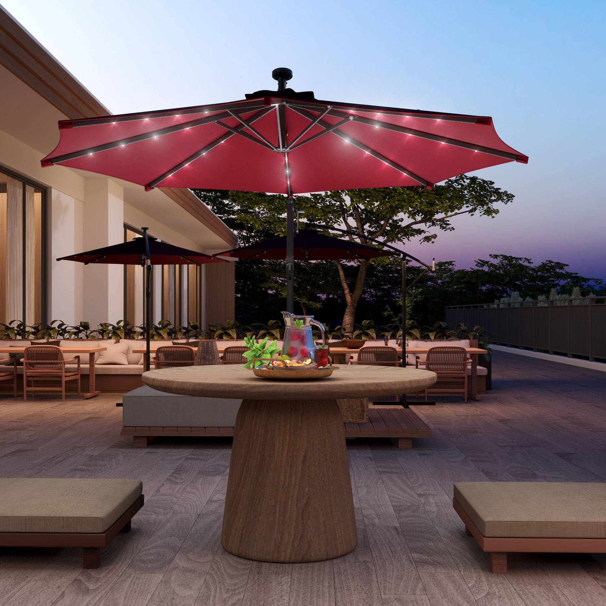 10ft Outdoor Cantilever Umbrella Banana Umbrella with Solar Lights and Adjustable Angle for Patio Backyard Wine Red Offset Cantilever Umbrellas at Gallery Canada