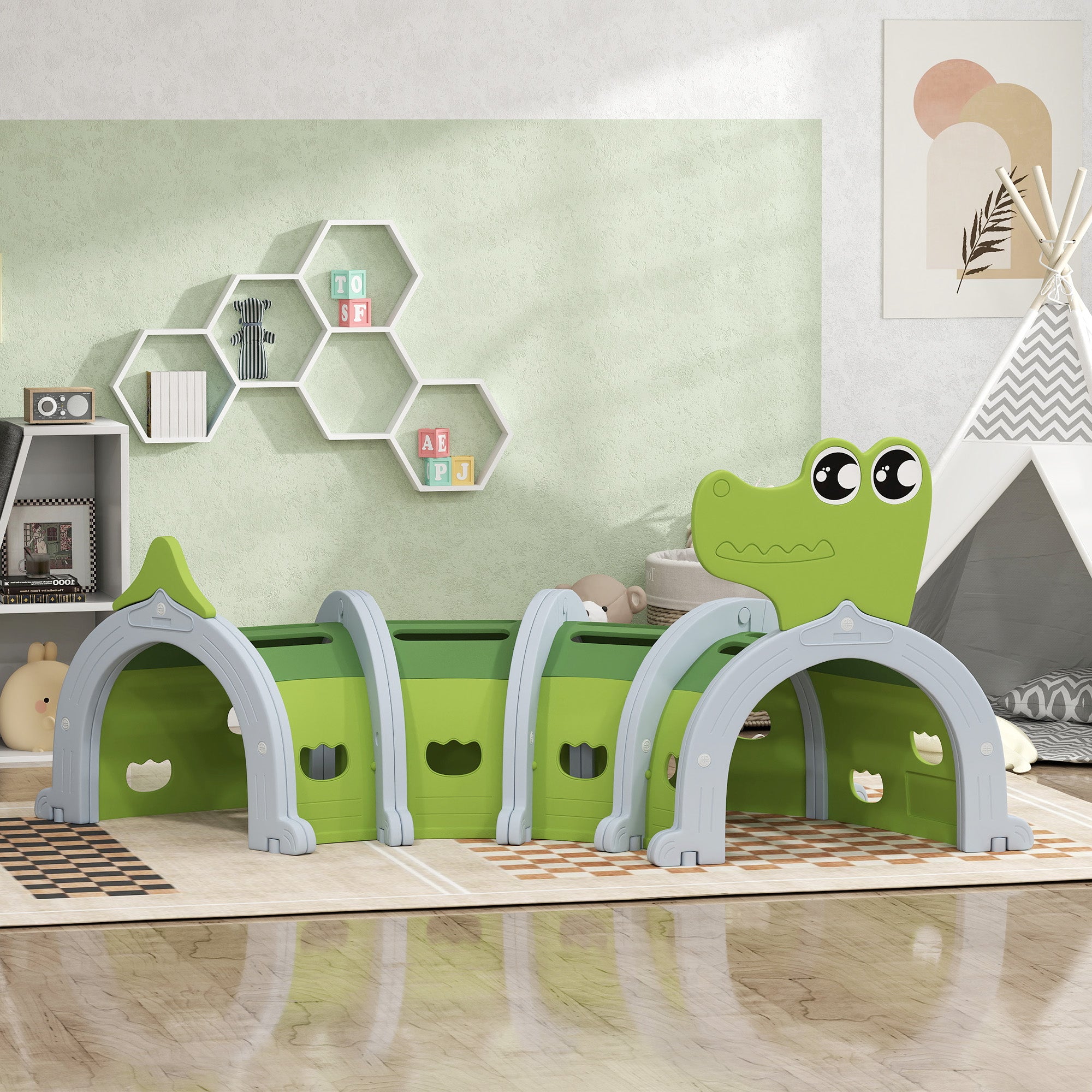 Crocodile Design Tunnel for Kids to Crawl Through, for 3-6 Years, Green Children's Play Tunnels at Gallery Canada