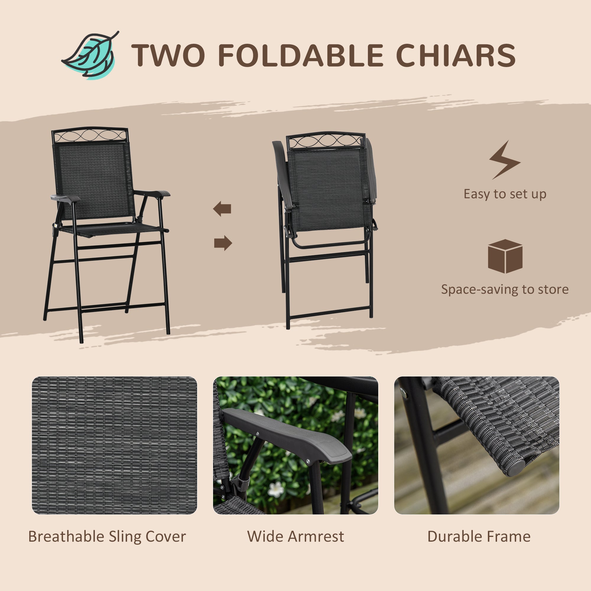4 Piece Patio Bar Set, Sling Folding Outdoor Furniture with Brown Umbrella for Poolside, Backyard and Garden, Black Bistro Sets at Gallery Canada
