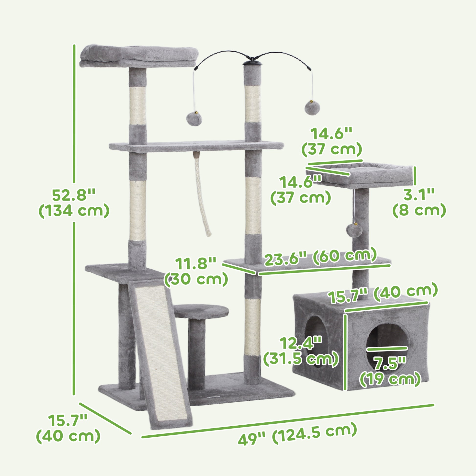 53" Cat Tree, Cat Tower with Scratching Posts, Cat Condo, Beds, Platforms, Toy Balls for Indoor Cats, Light Grey Cat Towers   at Gallery Canada