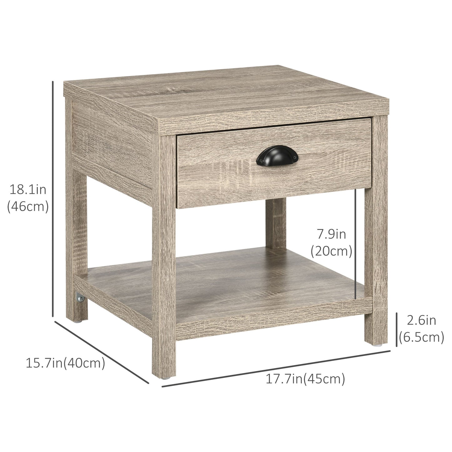 Bedside Table, Side End Table with Charging Station, Drawer and Shelf for Bedroom, 17.7" x 15.7" x 18.1", Oak Tone Bedside Tables   at Gallery Canada