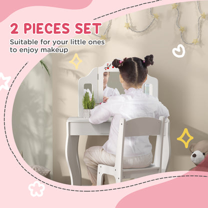 Kids Vanity Set, Dual-Use Dressing Table with Removable Tri-Folding Mirror and Drawer, for Ages 3-8, White Toy Vanity   at Gallery Canada